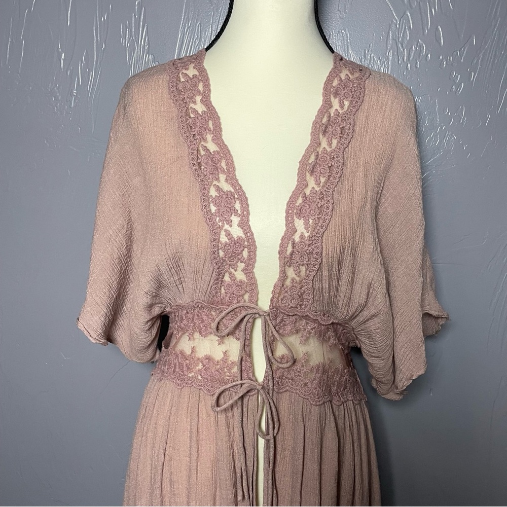 Boutique FAVLUX Lace Duster Kimono Coverup Dark Mauve Size M - Picture 7 of 13